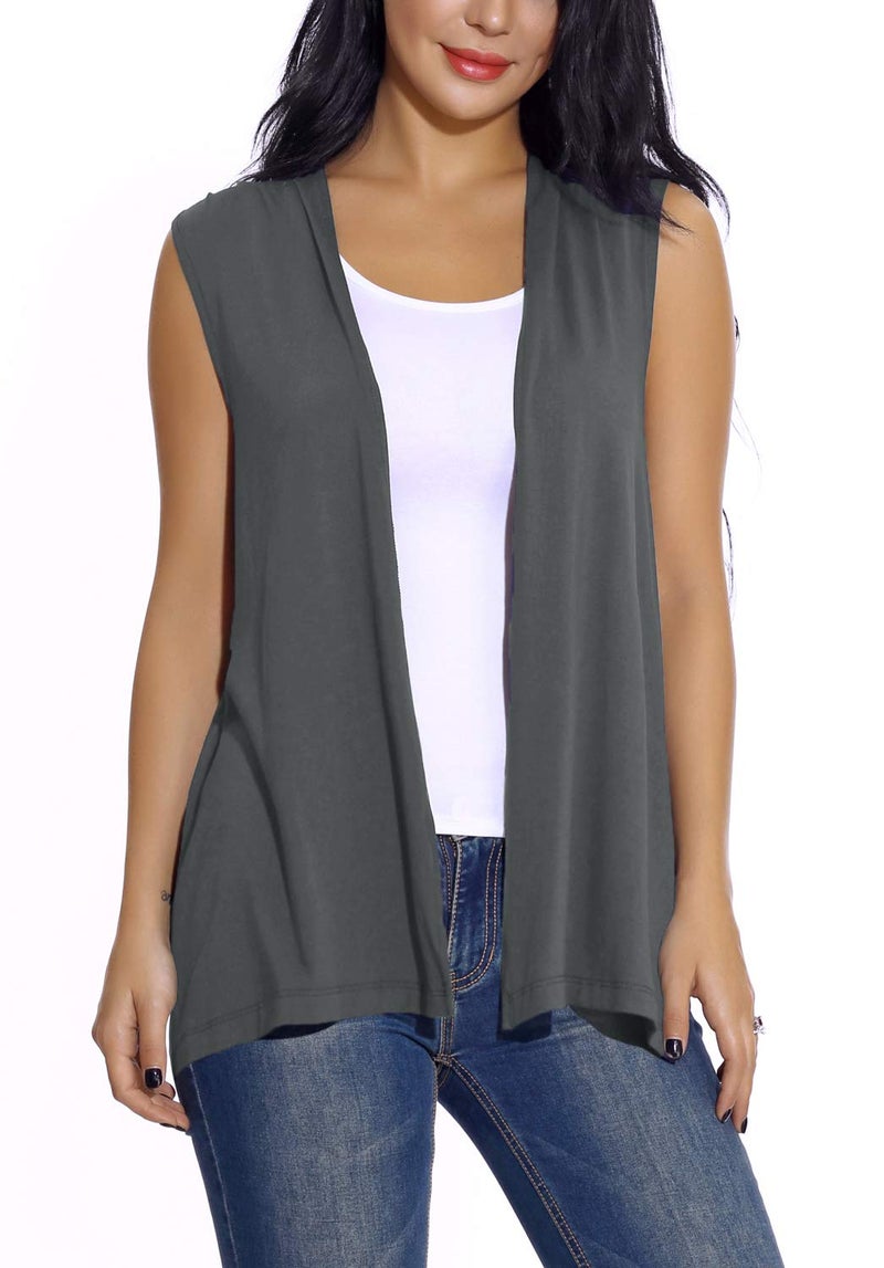 EXCHIC Women's Sleeveless Open Front Cardigan Vest Lightweight Cool Coat (XL, Deep Grey) - Image 3